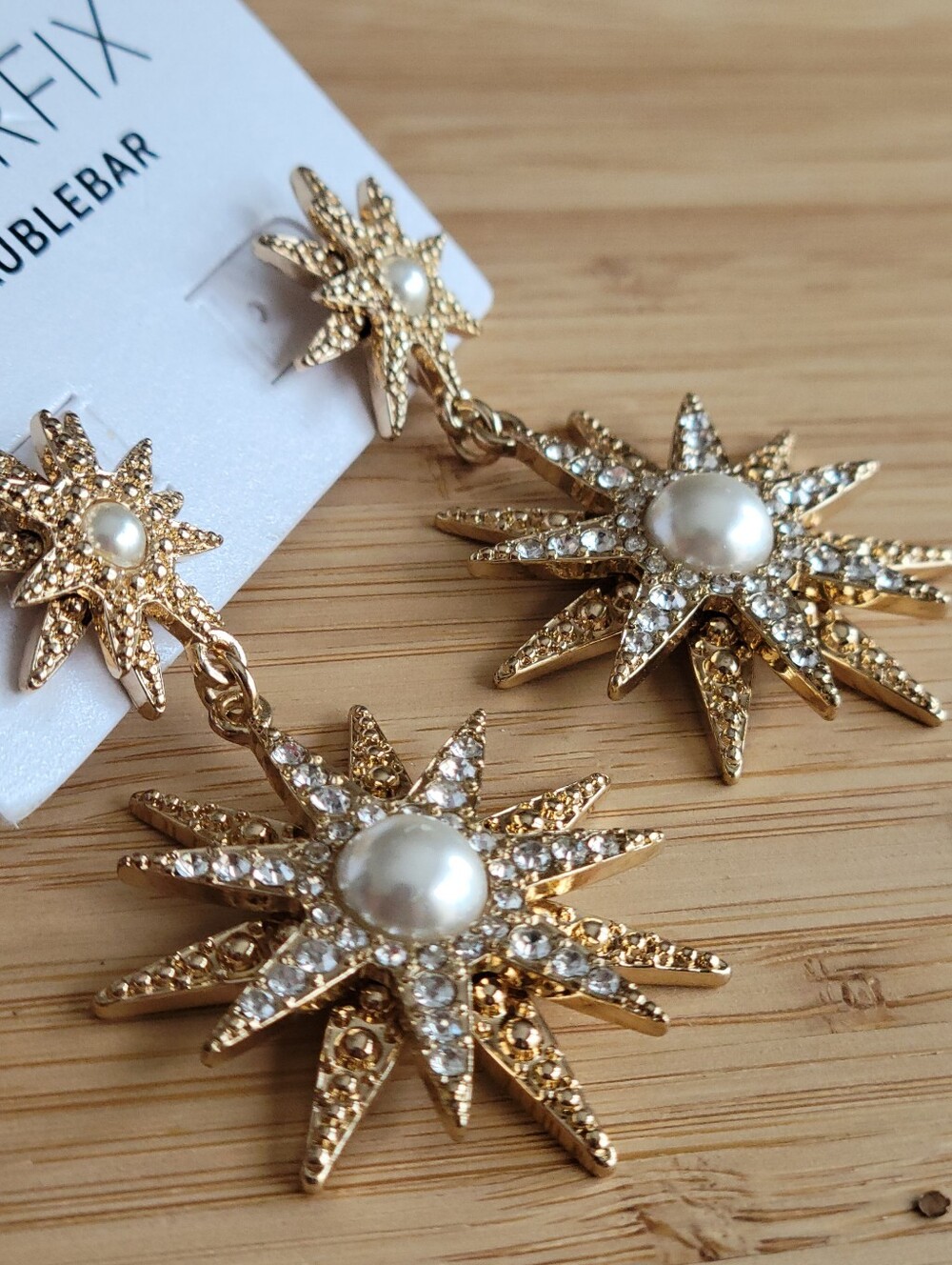 Sugarfix BaubleBar Gold Starburst Dangle Earrings Pearl CZ Celestial NWT 2.25" ✨
